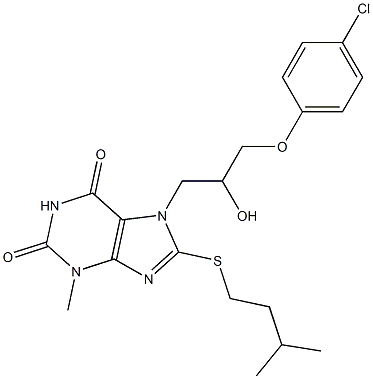 7-[3-(4-chlorophenoxy)-2-hydroxypropyl]-8-(isopentylsulfanyl)-3-methyl-3,7-dihydro-1H-purine-2,6-dione 구조식 이미지