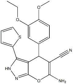 6-amino-4-(3-ethoxy-4-methoxyphenyl)-3-(2-thienyl)-2,4-dihydropyrano[2,3-c]pyrazole-5-carbonitrile 구조식 이미지