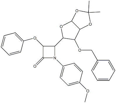 4-[6-(benzyloxy)-2,2-dimethyltetrahydrofuro[2,3-d][1,3]dioxol-5-yl]-1-(4-methoxyphenyl)-3-phenoxy-2-azetidinone 구조식 이미지