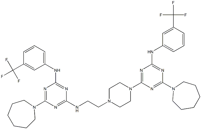 N-(4-(1-azepanyl)-6-{4-[2-({4-(1-azepanyl)-6-[3-(trifluoromethyl)anilino]-1,3,5-triazin-2-yl}amino)ethyl]-1-piperazinyl}-1,3,5-triazin-2-yl)-N-[3-(trifluoromethyl)phenyl]amine 구조식 이미지