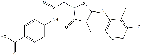 4-[({2-[(3-chloro-2-methylphenyl)imino]-3-methyl-4-oxo-1,3-thiazolidin-5-yl}acetyl)amino]benzoic acid Structure