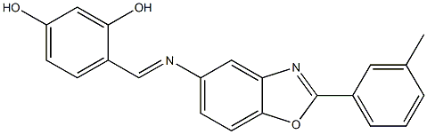 4-({[2-(3-methylphenyl)-1,3-benzoxazol-5-yl]imino}methyl)-1,3-benzenediol Structure
