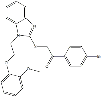 1-(4-bromophenyl)-2-({1-[2-(2-methoxyphenoxy)ethyl]-1H-benzimidazol-2-yl}sulfanyl)ethanone 구조식 이미지