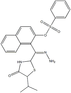 1-[2-(5-isopropyl-4-oxo-1,3-thiazolidin-2-ylidene)carbohydrazonoyl]-2-naphthyl benzenesulfonate Structure