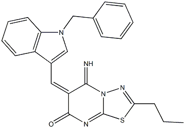 6-[(1-benzyl-1H-indol-3-yl)methylene]-5-imino-2-propyl-5,6-dihydro-7H-[1,3,4]thiadiazolo[3,2-a]pyrimidin-7-one 구조식 이미지