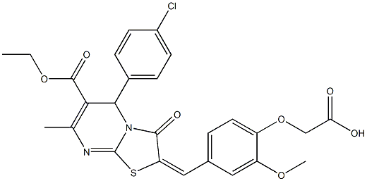 {4-[(5-(4-chlorophenyl)-6-(ethoxycarbonyl)-7-methyl-3-oxo-5H-[1,3]thiazolo[3,2-a]pyrimidin-2(3H)-ylidene)methyl]-2-methoxyphenoxy}acetic acid Structure
