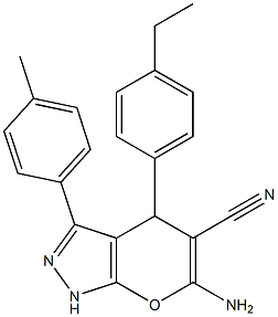 6-amino-4-(4-ethylphenyl)-3-(4-methylphenyl)-1,4-dihydropyrano[2,3-c]pyrazole-5-carbonitrile 구조식 이미지