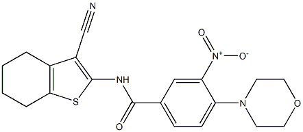 N-(3-cyano-4,5,6,7-tetrahydro-1-benzothien-2-yl)-3-nitro-4-(4-morpholinyl)benzamide 구조식 이미지