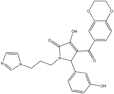 4-(2,3-dihydro-1,4-benzodioxin-6-ylcarbonyl)-3-hydroxy-5-(3-hydroxyphenyl)-1-[3-(1H-imidazol-1-yl)propyl]-1,5-dihydro-2H-pyrrol-2-one 구조식 이미지