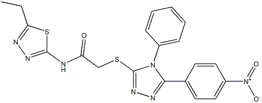 N-(5-ethyl-1,3,4-thiadiazol-2-yl)-2-[(5-{4-nitrophenyl}-4-phenyl-4H-1,2,4-triazol-3-yl)sulfanyl]acetamide 구조식 이미지