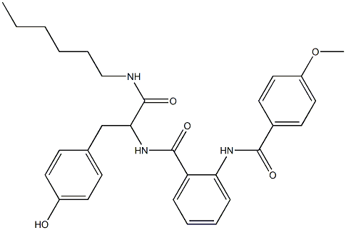 N-[2-(hexylamino)-1-(4-hydroxybenzyl)-2-oxoethyl]-2-[(4-methoxybenzoyl)amino]benzamide 구조식 이미지