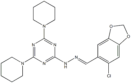 6-chloro-1,3-benzodioxole-5-carbaldehyde [4,6-di(1-piperidinyl)-1,3,5-triazin-2-yl]hydrazone Structure