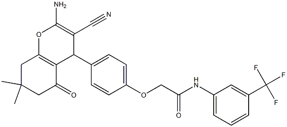 2-[4-(2-amino-3-cyano-7,7-dimethyl-5-oxo-5,6,7,8-tetrahydro-4H-chromen-4-yl)phenoxy]-N-[3-(trifluoromethyl)phenyl]acetamide 구조식 이미지