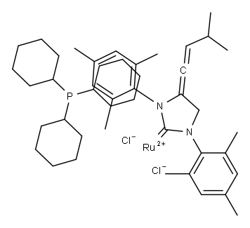 Isopentenylidene(1,3-dimesitylimidazolidin-2-ylidene)  (tricyclohexylphosphine)ruthenium(II)  dichloride 구조식 이미지