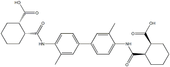 (1S,2R)-2-({[4'-({[(1R,2S)-2-carboxycyclohexyl]carbonyl}amino)-3,3'-dimethyl[1,1'-biphenyl]-4-yl]amino}carbonyl)cyclohexanecarboxylic acid Structure