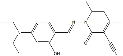 1-({(E)-[4-(diethylamino)-2-hydroxyphenyl]methylidene}amino)-4,6-dimethyl-2-oxo-1,2-dihydro-3-pyridinecarbonitrile 구조식 이미지