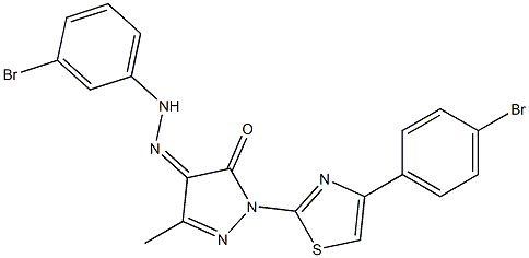 1-[4-(4-bromophenyl)-1,3-thiazol-2-yl]-3-methyl-1H-pyrazole-4,5-dione 4-[N-(3-bromophenyl)hydrazone] Structure