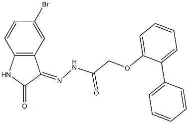 2-([1,1'-biphenyl]-2-yloxy)-N'-(5-bromo-2-oxo-1,2-dihydro-3H-indol-3-ylidene)acetohydrazide Structure