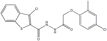3-chloro-N'-[2-(4-chloro-2-methylphenoxy)acetyl]-1-benzothiophene-2-carbohydrazide 구조식 이미지