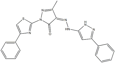 3-methyl-1-(4-phenyl-1,3-thiazol-2-yl)-1H-pyrazole-4,5-dione 4-[N-(3-phenyl-1H-pyrazol-5-yl)hydrazone] Structure