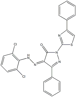 3-phenyl-1-(4-phenyl-1,3-thiazol-2-yl)-1H-pyrazole-4,5-dione 4-[N-(2,6-dichlorophenyl)hydrazone] Structure