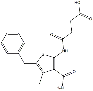 4-{[3-(aminocarbonyl)-5-benzyl-4-methyl-2-thienyl]amino}-4-oxobutanoic acid 구조식 이미지