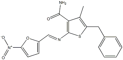 5-benzyl-4-methyl-2-{[(E)-(5-nitro-2-furyl)methylidene]amino}-3-thiophenecarboxamide 구조식 이미지