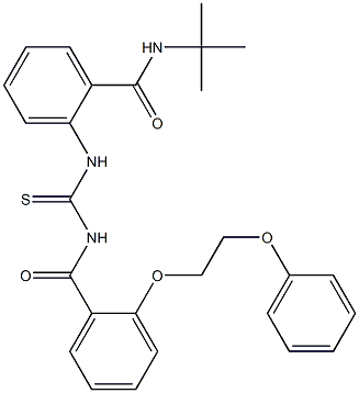 N-(tert-butyl)-2-[({[2-(2-phenoxyethoxy)benzoyl]amino}carbothioyl)amino]benzamide 구조식 이미지