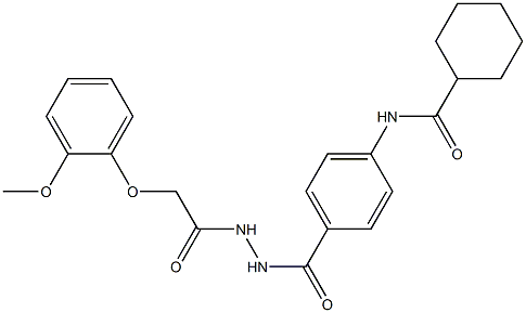 N-[4-({2-[2-(2-methoxyphenoxy)acetyl]hydrazino}carbonyl)phenyl]cyclohexanecarboxamide 구조식 이미지