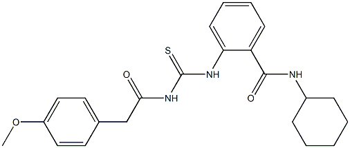 N-cyclohexyl-2-[({[2-(4-methoxyphenyl)acetyl]amino}carbothioyl)amino]benzamide Structure