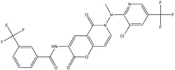 N-{6-[[3-chloro-5-(trifluoromethyl)-2-pyridinyl](methyl)amino]-2,5-dioxo-5,6-dihydro-2H-pyrano[3,2-c]pyridin-3-yl}-3-(trifluoromethyl)benzenecarboxamide 구조식 이미지