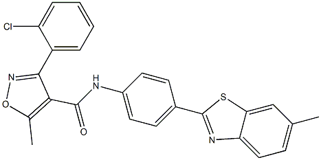 3-(2-chlorophenyl)-5-methyl-N-[4-(6-methyl-1,3-benzothiazol-2-yl)phenyl]-4-isoxazolecarboxamide 구조식 이미지