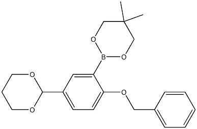 2-[2-Benzyloxy-5-(1,3-dioxan-2-yl)phenyl]-5,5-dimethyl-1,3,2-dioxaborinane 구조식 이미지