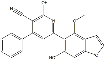 4-Methoxy-5-(4-phenyl-5-cyano-6-hydroxy-2-pyridinyl)benzofuran-6-ol 구조식 이미지