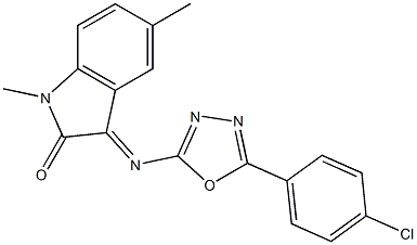 1,5-Dimethyl-3-[[5-(p-chlorophenyl)-1,3,4-oxadiazol-2-yl]imino]-2-indolinone 구조식 이미지