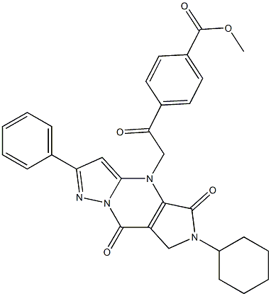 4-[[(6-Cyclohexyl-5,6,7,8-tetrahydro-5,8-dioxo-2-phenyl-4H-1,4,6,8a-tetraaza-s-indacen)-4-yl]acetyl]benzoic acid methyl ester Structure