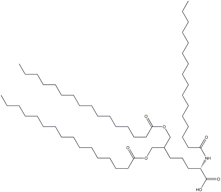 (2S)-2-Palmitoylamino-6-palmitoyloxymethyl-7-palmitoyloxyheptanoic acid 구조식 이미지