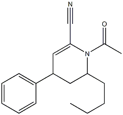 2-Butyl-1-acetyl-1,2,3,4-tetrahydro-4-phenylpyridine-6-carbonitrile 구조식 이미지