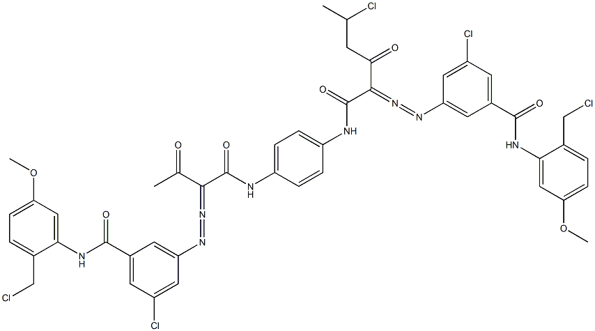 3,3'-[2-(1-Chloroethyl)-1,4-phenylenebis[iminocarbonyl(acetylmethylene)azo]]bis[N-[2-(chloromethyl)-5-methoxyphenyl]-5-chlorobenzamide] 구조식 이미지