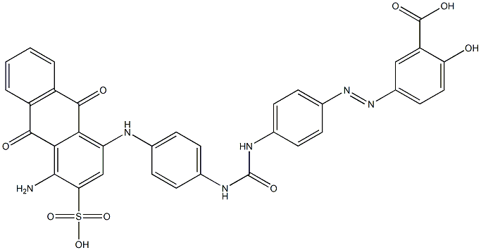 5-[[4-[[[[4-[[(4-Amino-9,10-dihydro-9,10-dioxo-3-sulfoanthracen)-1-yl]amino]phenyl]amino]carbonyl]amino]phenyl]azo]-2-hydroxybenzoic acid 구조식 이미지