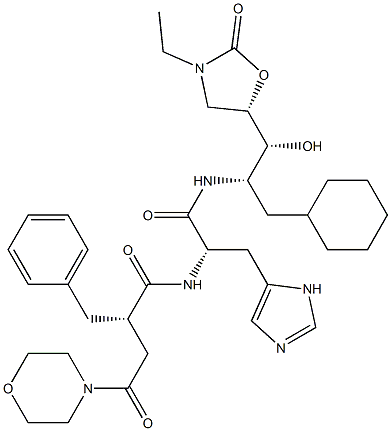 (2S)-N-[(1S,2R)-1-Cyclohexylmethyl-2-[(5S)-3-ethyl-2-oxo-5-oxazolidinyl]-2-hydroxyethyl]-3-(1H-imidazol-5-yl)-2-[[(2S)-2-[morpholinocarbonylmethyl]-3-phenylpropanoyl]amino]propionamide Structure