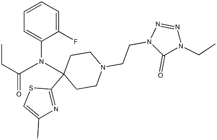 N-(2-Fluorophenyl)-N-[1-[2-[(4-ethyl-5-oxo-1,4-dihydro-5H-tetrazol)-1-yl]ethyl]-4-(4-methylthiazol-2-yl)piperidin-4-yl]propanamide 구조식 이미지