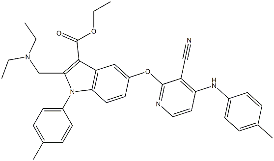 1-(4-Methylphenyl)-2-[(diethylamino)methyl]-5-[3-cyano-4-[(4-methylphenyl)amino]pyridin-2-yloxy]-1H-indole-3-carboxylic acid ethyl ester 구조식 이미지