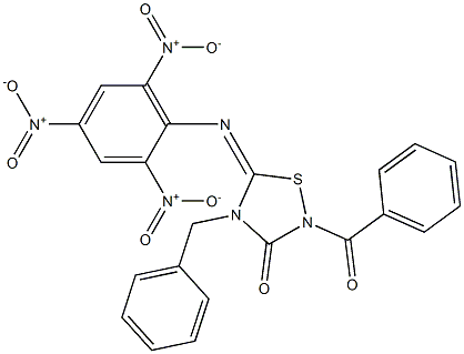2-Benzoyl-4-benzyl-5-(2,4,6-trinitrophenylimino)-4,5-dihydro-1,2,4-thiadiazol-3(2H)-one 구조식 이미지