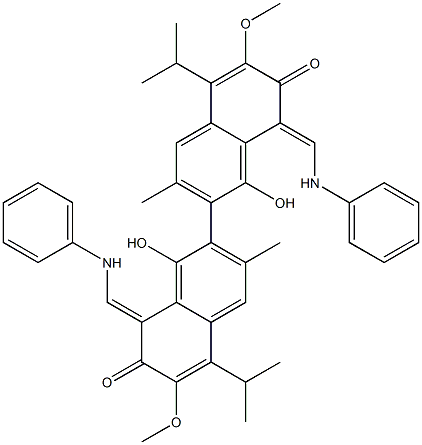 1,1'-Dihydroxy-3,3'-dimethyl-5,5'-diisopropyl-6,6'-dimethoxy-8,8'-bis[(phenylamino)methylene][2,2'-binaphthalene]-7,7'(8H,8'H)-dione Structure