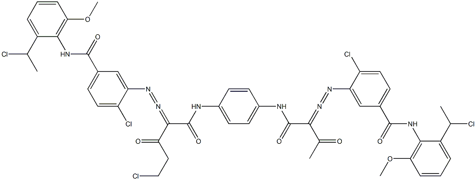 3,3'-[2-(Chloromethyl)-1,4-phenylenebis[iminocarbonyl(acetylmethylene)azo]]bis[N-[2-(1-chloroethyl)-6-methoxyphenyl]-4-chlorobenzamide] 구조식 이미지