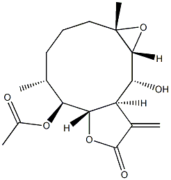 (3aR,4R,5R,6S,10R,11S,11aS)-Decahydro-3-methylene-4-hydroxy-11-acetoxy-6,10-dimethyl-5,6-epoxycyclodeca[b]furan-2(3H)-one Structure