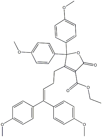 5,5-Bis(4-methoxyphenyl)-2-oxo-2,5-dihydro-4-[4,4-bis(4-methoxyphenyl)-3-butenyl]furan-3-carboxylic acid ethyl ester 구조식 이미지