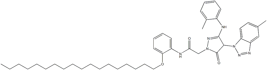 1-[(2-Octadecyloxyphenyl)aminocarbonylmethyl]-3-(2-methylanilino)-4-(5-methyl-1H-benzotriazol-1-yl)-5(4H)-pyrazolone 구조식 이미지