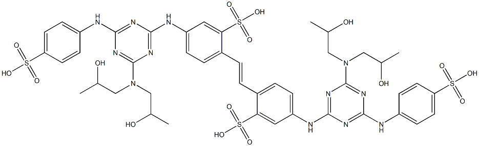 2,2'-(1,2-Ethenediyl)bis[5-[[4-[bis(2-hydroxypropyl)amino]-6-[(4-sulfophenyl)amino]-1,3,5-triazin-2-yl]amino]benzenesulfonic acid] 구조식 이미지